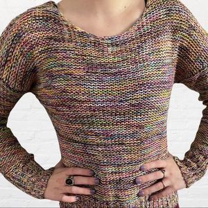 Say what? rainbow multi color knit crew neck sweater size medium